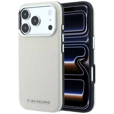 Karl Lagerfeld Grained Elongated Logo MagSafe Case for iPhone 17 Pro / 18 Pro - Beige