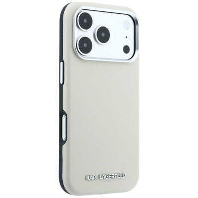 Karl Lagerfeld Grained Elongated Logo MagSafe Case for iPhone 17 Pro / 18 Pro - Beige