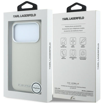 Karl Lagerfeld Grained Elongated Logo MagSafe Case for iPhone 17 Pro / 18 Pro - Beige