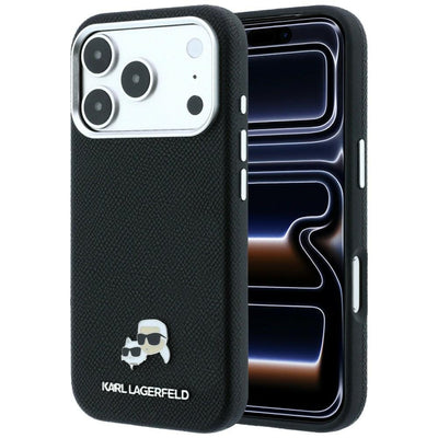 Karl Lagerfeld Grained Heads Metal MagSafe Case for iPhone 17 Pro / 18 Pro - Black