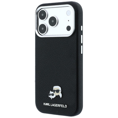 Karl Lagerfeld Grained Heads Metal MagSafe Case for iPhone 17 Pro / 18 Pro - Black