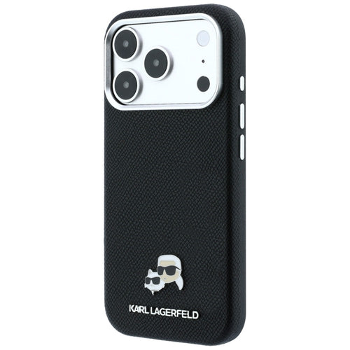 Karl Lagerfeld Grained Heads Metal MagSafe Case for iPhone 17 Pro / 18 Pro - Black