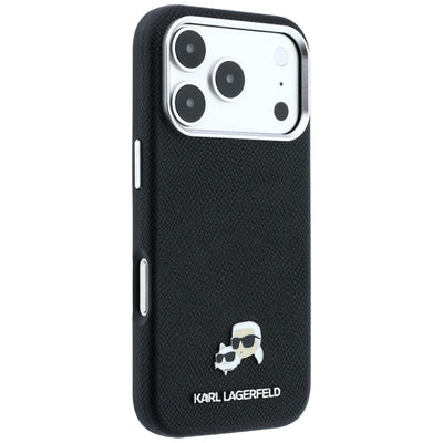 Karl Lagerfeld Grained Heads Metal MagSafe Case for iPhone 17 Pro / 18 Pro - Black
