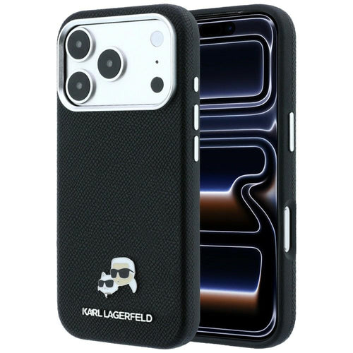 Karl Lagerfeld Grained Heads Metal MagSafe Case for iPhone 17 Pro Max / 18 Pro Max - Black