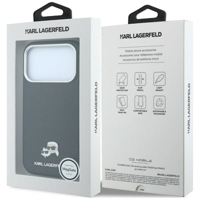 Karl Lagerfeld Grained Heads Metal MagSafe Case for iPhone 17 Pro Max / 18 Pro Max - Black