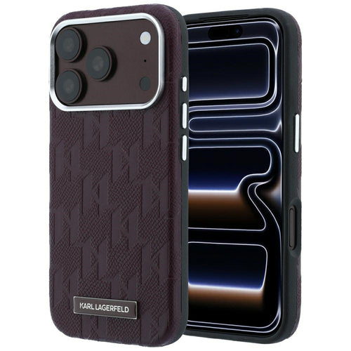 Karl Lagerfeld Grained Mono Resin Logo MagSafe Case for iPhone 17 Pro / 18 Pro - Burgundy