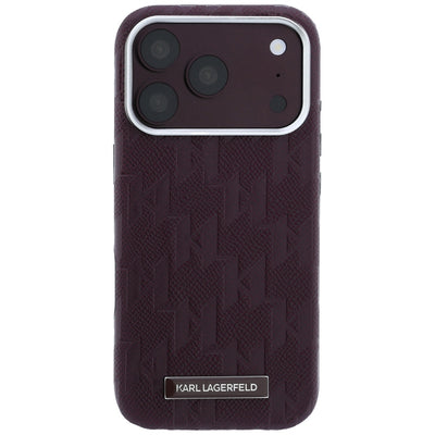 Karl Lagerfeld Grained Mono Resin Logo MagSafe Case for iPhone 17 Pro / 18 Pro - Burgundy