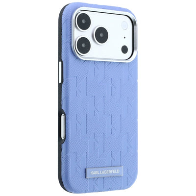 Karl Lagerfeld Grained Mono Resin Logo MagSafe Case for iPhone 17 Pro / 18 Pro - Light Blue