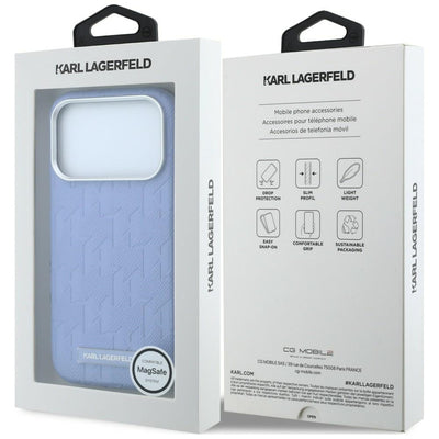Karl Lagerfeld Grained Mono Resin Logo MagSafe Case for iPhone 17 Pro / 18 Pro - Light Blue