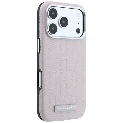 Karl Lagerfeld Grained Mono Resin Logo MagSafe Case for iPhone 17 Pro / 18 Pro - Pink