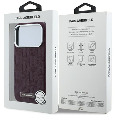 Karl Lagerfeld Grained Mono Resin Logo MagSafe Case for iPhone 17 Pro Max / 18 Pro Max - Burgundy