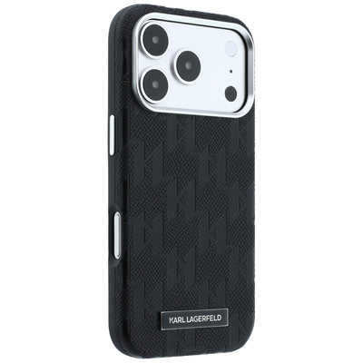 Karl Lagerfeld Grained Mono Resin Logo MagSafe Case for iPhone 17 Pro Max / 18 Pro Max - Black