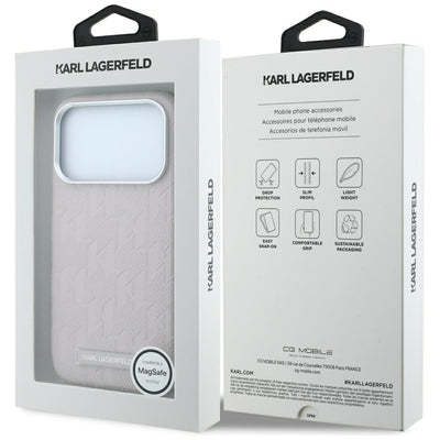 Karl Lagerfeld Grained Mono Resin Logo MagSafe Case for iPhone 17 Pro Max / 18 Pro Max - Pink