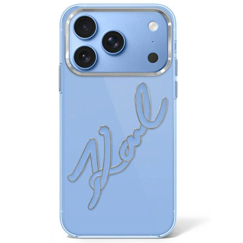 Karl Lagerfeld IML Big Signature Resin Metal Frame Case for iPhone 17 Pro / 18 Pro - Blue