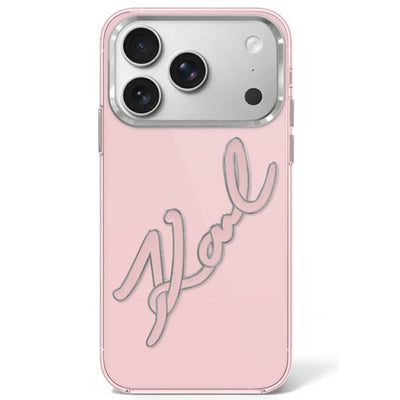 Karl Lagerfeld IML Big Signature Resin Metal Frame Case for iPhone 17 Pro / 18 Pro - Pink