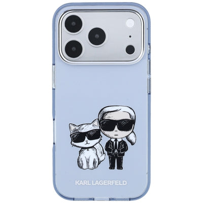 Karl Lagerfeld IML Karl&amp;Choupette Bodies Sketch Print MagSafe case for iPhone 17 Pro / 18 Pro - light blue