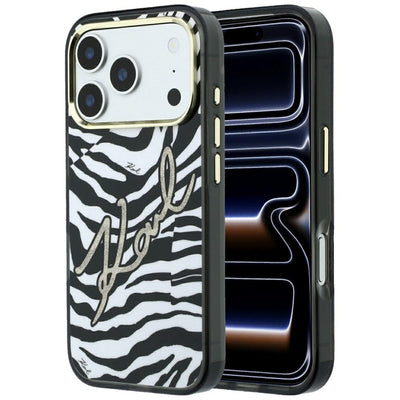 Karl Lagerfeld IML Signature Zebra Glitter MagSafe Case for iPhone 17 Pro / 18 Pro - Gold