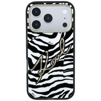 Karl Lagerfeld IML Signature Zebra Glitter MagSafe Case for iPhone 17 Pro / 18 Pro - Gold