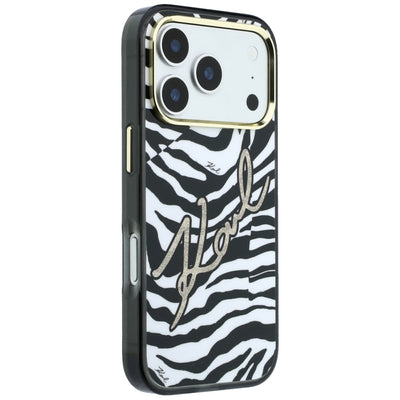 Karl Lagerfeld IML Signature Zebra Glitter MagSafe Case for iPhone 17 Pro / 18 Pro - Gold