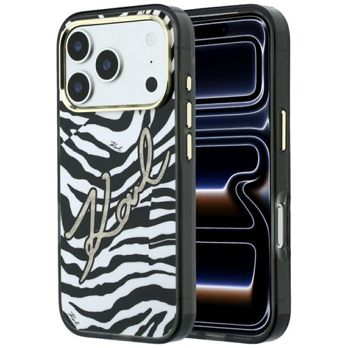 Karl Lagerfeld IML Signature Zebra Glitter MagSafe Case for iPhone 17 Pro Max / 18 Pro Max - Gold