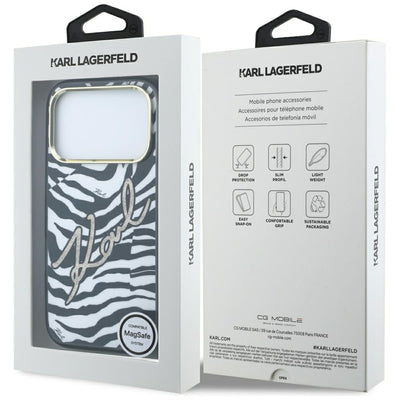 Karl Lagerfeld IML Signature Zebra Glitter MagSafe Case for iPhone 17 Pro Max / 18 Pro Max - Gold