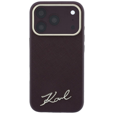 Karl Lagerfeld Saffiano Small Script Metal Logo MagSafe case for iPhone 17 Pro / 18 Pro - burgundy