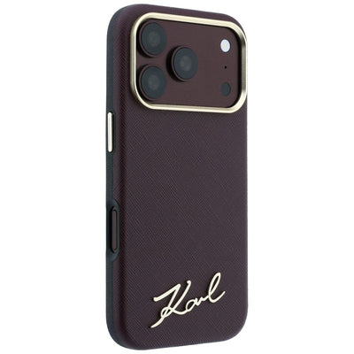 Karl Lagerfeld Saffiano Small Script Metal Logo MagSafe case for iPhone 17 Pro / 18 Pro - burgundy