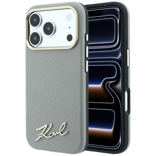 Karl Lagerfeld Saffiano Small Script Metal Logo MagSafe Case for iPhone 17 Pro Max / 18 Pro Max - Beige