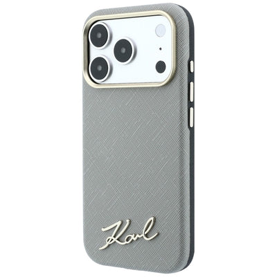 Karl Lagerfeld Saffiano Small Script Metal Logo MagSafe Case for iPhone 17 Pro Max / 18 Pro Max - Beige