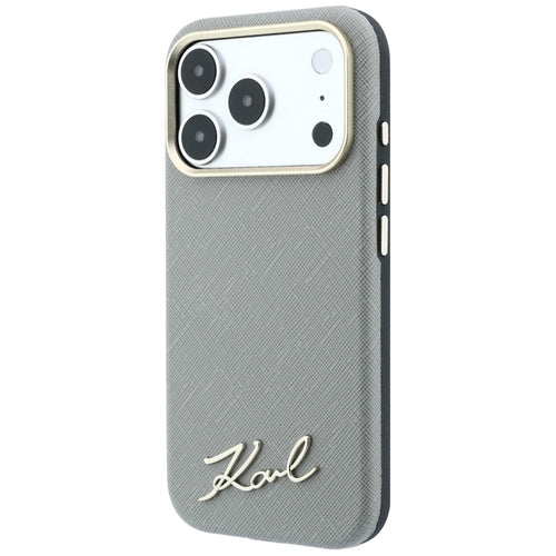 Karl Lagerfeld Saffiano Small Script Metal Logo MagSafe Case for iPhone 17 Pro Max / 18 Pro Max - Beige