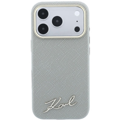 Karl Lagerfeld Saffiano Small Script Metal Logo MagSafe Case for iPhone 17 Pro Max / 18 Pro Max - Beige