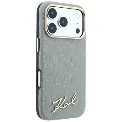 Karl Lagerfeld Saffiano Small Script Metal Logo MagSafe Case for iPhone 17 Pro Max / 18 Pro Max - Beige