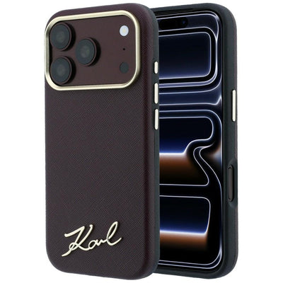 Karl Lagerfeld Saffiano Small Script Metal Logo MagSafe Case for iPhone 17 Pro Max / 18 Pro Max - Burgundy