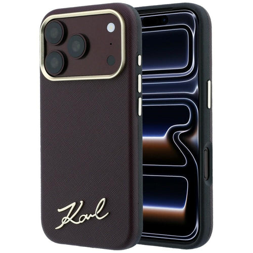 Karl Lagerfeld Saffiano Small Script Metal Logo MagSafe Case for iPhone 17 Pro Max / 18 Pro Max - Burgundy