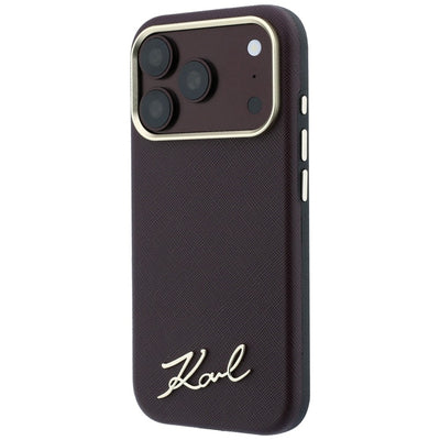 Karl Lagerfeld Saffiano Small Script Metal Logo MagSafe Case for iPhone 17 Pro Max / 18 Pro Max - Burgundy