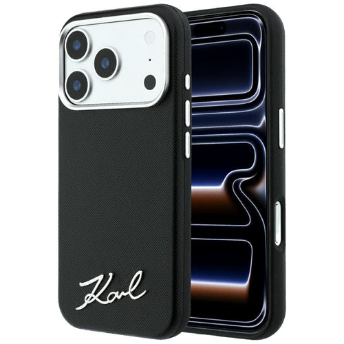Karl Lagerfeld Saffiano Small Script Metal Logo MagSafe Case for iPhone 17 Pro Max / 18 Pro Max - Black
