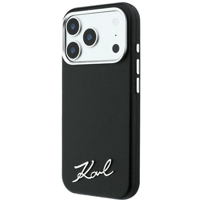 Karl Lagerfeld Saffiano Small Script Metal Logo MagSafe Case for iPhone 17 Pro Max / 18 Pro Max - Black