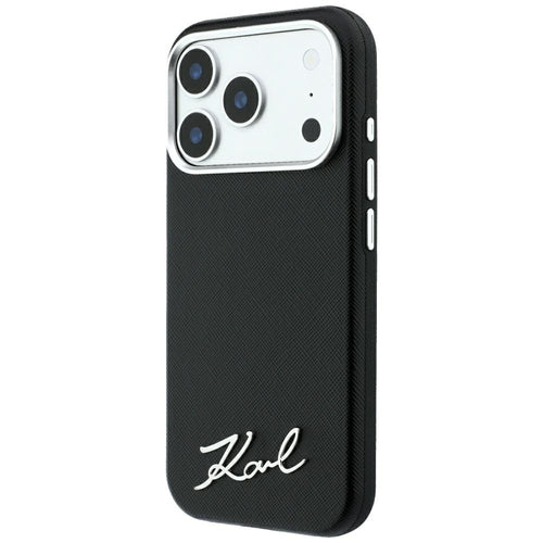 Karl Lagerfeld Saffiano Small Script Metal Logo MagSafe Case for iPhone 17 Pro Max / 18 Pro Max - Black
