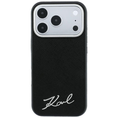Karl Lagerfeld Saffiano Small Script Metal Logo MagSafe Case for iPhone 17 Pro Max / 18 Pro Max - Black