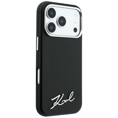 Karl Lagerfeld Saffiano Small Script Metal Logo MagSafe Case for iPhone 17 Pro Max / 18 Pro Max - Black