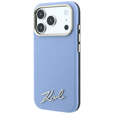Karl Lagerfeld Saffiano Small Script Metal Logo MagSafe Case for iPhone 17 Pro Max / 18 Pro Max - Light Blue