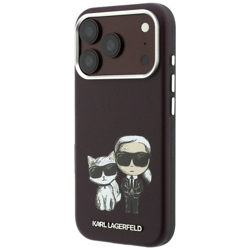 Karl Lagerfeld Smooth Karl &amp; Choupette Bodies Sketch MagSafe case for iPhone 18 Pro / 17 Pro - burgundy