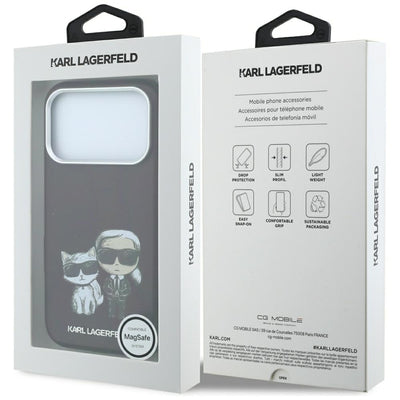 Karl Lagerfeld Smooth Karl &amp; Choupette Bodies Sketch MagSafe case for iPhone 18 Pro / 17 Pro - burgundy