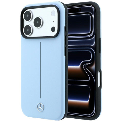 Mercedes Leather Semi Wrap Iconic Line MagSafe Case for iPhone 18 Pro / 17 Pro - Blue