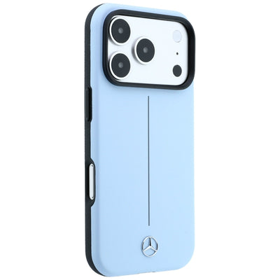 Mercedes Leather Semi Wrap Iconic Line MagSafe Case for iPhone 18 Pro / 17 Pro - Blue
