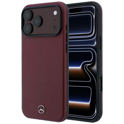 Mercedes Leather Semi Wrap Iconic Line MagSafe case for iPhone 18 Pro Max / 17 Pro Max - burgundy