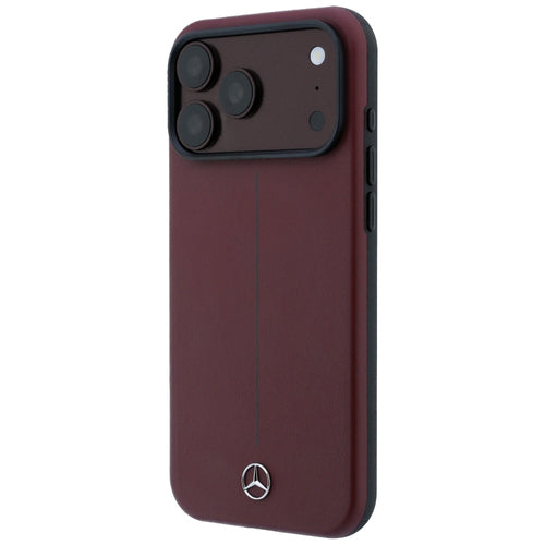 Mercedes Leather Semi Wrap Iconic Line MagSafe case for iPhone 18 Pro Max / 17 Pro Max - burgundy