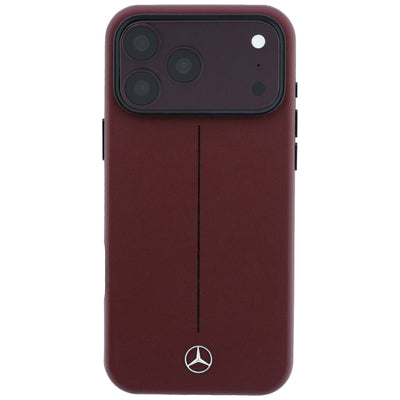 Mercedes Leather Semi Wrap Iconic Line MagSafe case for iPhone 18 Pro Max / 17 Pro Max - burgundy