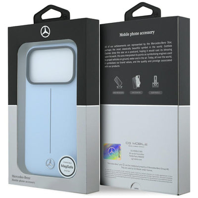Mercedes Leather Semi Wrap Iconic Line MagSafe Case for iPhone 18 Pro Max / 17 Pro Max - Blue