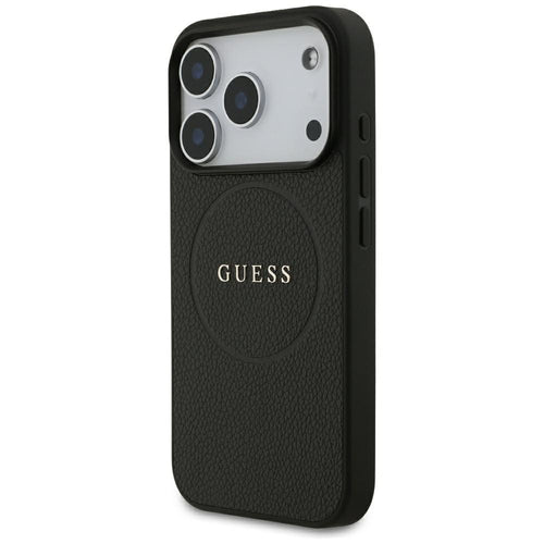 Guess Grained Gold Ring MagSafe Case for iPhone 18 Pro / 17 Pro - Black